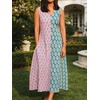 image:imageCHARTOU Women Color Block Long Flowy Dress Summer Boho Floral Beach Vacation Sundress with PocketsYellow