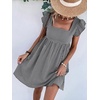 image:imageCHARTOU Women Plaid Gingham Short Dress Summer Ruffle Flutter Sleeve Cute Dresses with PocketsBlack