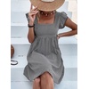 image:imageCHARTOU Women Plaid Gingham Short Dress Summer Ruffle Flutter Sleeve Cute Dresses with PocketsBlack