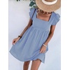 image:imageCHARTOU Women Plaid Gingham Short Dress Summer Ruffle Flutter Sleeve Cute Dresses with PocketsBlue