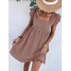 image:imageCHARTOU Women Plaid Gingham Short Dress Summer Ruffle Flutter Sleeve Cute Dresses with PocketsCoffee