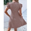 image:imageCHARTOU Women Plaid Gingham Short Dress Summer Ruffle Flutter Sleeve Cute Dresses with PocketsCoffee