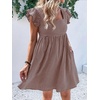 image:imageCHARTOU Women Plaid Gingham Short Dress Summer Ruffle Flutter Sleeve Cute Dresses with PocketsCoffee