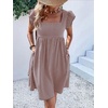 image:imageCHARTOU Women Plaid Gingham Short Dress Summer Ruffle Flutter Sleeve Cute Dresses with PocketsCoffee