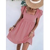 image:imageCHARTOU Women Plaid Gingham Short Dress Summer Ruffle Flutter Sleeve Cute Dresses with PocketsRed