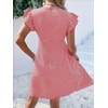 image:imageCHARTOU Women Plaid Gingham Short Dress Summer Ruffle Flutter Sleeve Cute Dresses with PocketsRed