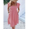 image:imageCHARTOU Women Plaid Gingham Short Dress Summer Ruffle Flutter Sleeve Cute Dresses with PocketsRed