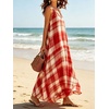 image:imageCHARTOU Women Sleeveless Plaid Maxi Dress Summer Boho Long Sundress Beach CoverupRed