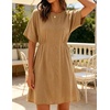 image:imageCHARTOU Womens Casual Summer Dress Cotton Linen Sundresses Loose Fit Short Sleeve Elastic Waist Mini Dress with PocketsKhaki