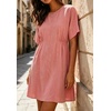 image:imageCHARTOU Womens Casual Summer Dress Cotton Linen Sundresses Loose Fit Short Sleeve Elastic Waist Mini Dress with PocketsPink