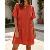 image:imageCHARTOU Womens Casual Summer Dress Cotton Linen Sundresses Loose Fit Short Sleeve Elastic Waist Mini Dress with PocketsRed