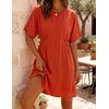 image:imageCHARTOU Womens Casual Summer Dress Cotton Linen Sundresses Loose Fit Short Sleeve Elastic Waist Mini Dress with PocketsRed