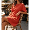 image:imageCHARTOU Womens Casual Summer Dress Cotton Linen Sundresses Loose Fit Short Sleeve Elastic Waist Mini Dress with PocketsRed