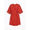 image:imageCHARTOU Womens Casual Summer Dress Cotton Linen Sundresses Loose Fit Short Sleeve Elastic Waist Mini Dress with PocketsRed