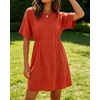 image:imageCHARTOU Womens Casual Summer Dress Cotton Linen Sundresses Loose Fit Short Sleeve Elastic Waist Mini Dress with PocketsRed