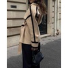 image:imageCHARTOU Womens Fall Winter Contrast Trim Wool Coat Belted Cinched Waist Casual Office Jacket with PocketsKhaki