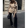 image:imageCHARTOU Womens Fall Winter Contrast Trim Wool Coat Belted Cinched Waist Casual Office Jacket with PocketsKhaki