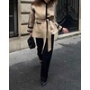 image:imageCHARTOU Womens Fall Winter Contrast Trim Wool Coat Belted Cinched Waist Casual Office Jacket with PocketsKhaki