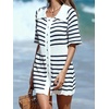 image:imageCHARTOU Womens Nautical Striped Mini Dress Summer Button Down Knit Beach DressesBlack