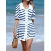 image:imageCHARTOU Womens Nautical Striped Mini Dress Summer Button Down Knit Beach DressesBlue