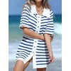 image:imageCHARTOU Womens Nautical Striped Mini Dress Summer Button Down Knit Beach DressesBlue
