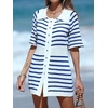 image:imageCHARTOU Womens Nautical Striped Mini Dress Summer Button Down Knit Beach DressesBlue