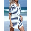 image:imageCHARTOU Womens Nautical Striped Mini Dress Summer Button Down Knit Beach DressesBlue