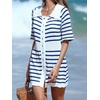 image:imageCHARTOU Womens Nautical Striped Mini Dress Summer Button Down Knit Beach DressesBlue