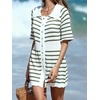 image:imageCHARTOU Womens Nautical Striped Mini Dress Summer Button Down Knit Beach DressesGreen