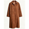 image:imageWomen Faux Suede Long Coat Lapel Button Down Casual Trench Jacket OvercoatBrown