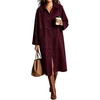 image:imageWomen Faux Suede Long Coat Lapel Button Down Casual Trench Jacket OvercoatBurgundy