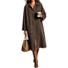 image:imageWomen Faux Suede Long Coat Lapel Button Down Casual Trench Jacket OvercoatChocolate Brown