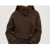 image:imageWomen Funnel Collar Belted Wool Blend Coat Wrap Mid Long Trench OvercoatBrown