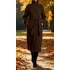 image:imageWomen Funnel Collar Belted Wool Blend Coat Wrap Mid Long Trench OvercoatBrown