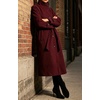 image:imageWomen Funnel Collar Belted Wool Blend Coat Wrap Mid Long Trench OvercoatBurgundy