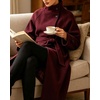 image:imageWomen Funnel Collar Belted Wool Blend Coat Wrap Mid Long Trench OvercoatBurgundy