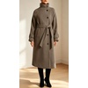 image:imageWomen Funnel Collar Belted Wool Blend Coat Wrap Mid Long Trench OvercoatTaupe