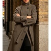 image:imageWomen Funnel Collar Belted Wool Blend Coat Wrap Mid Long Trench OvercoatTaupe