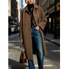 image:imageWomen Wool Blend Coat Lapel Winter Overcoat Long Wool Trench PeacoatBrown