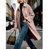 image:imageWomen Wool Blend Coat Lapel Winter Overcoat Long Wool Trench PeacoatPink