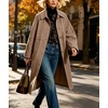 image:imageWomen Wool Blend Coat Lapel Winter Overcoat Long Wool Trench PeacoatTaupe