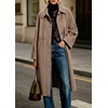 image:imageWomen Wool Blend Coat Lapel Winter Overcoat Long Wool Trench PeacoatTaupe