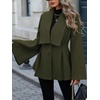 image:imageWomen Wool Pea Coat Jacket Fall Winter Lapel Flared Long Sleeve Pleated Outwear Trench OvercoatArmy Green