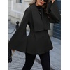 image:imageWomen Wool Pea Coat Jacket Fall Winter Lapel Flared Long Sleeve Pleated Outwear Trench OvercoatBlack