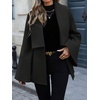image:imageWomen Wool Pea Coat Jacket Fall Winter Lapel Flared Long Sleeve Pleated Outwear Trench OvercoatBlack