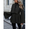 image:imageWomen Wool Pea Coat Jacket Fall Winter Lapel Flared Long Sleeve Pleated Outwear Trench OvercoatBlack