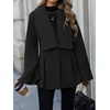 image:imageWomen Wool Pea Coat Jacket Fall Winter Lapel Flared Long Sleeve Pleated Outwear Trench OvercoatBlack