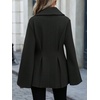 image:imageWomen Wool Pea Coat Jacket Fall Winter Lapel Flared Long Sleeve Pleated Outwear Trench OvercoatBlack