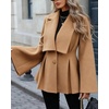 image:imageWomen Wool Pea Coat Jacket Fall Winter Lapel Flared Long Sleeve Pleated Outwear Trench OvercoatCamel