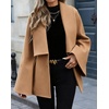 image:imageWomen Wool Pea Coat Jacket Fall Winter Lapel Flared Long Sleeve Pleated Outwear Trench OvercoatCamel